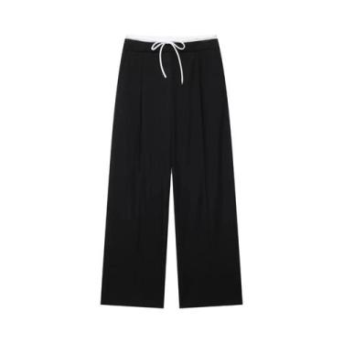 Imagem de Calças Vintage Femininas De Perna Larga Com Cintura Dupla, Zíper E Cor