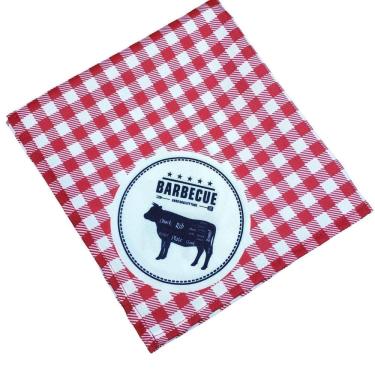 Imagem de Kit 4 Guardanapos Tecido Churrasco Xadrez Vermelho 40Cmx40Cm