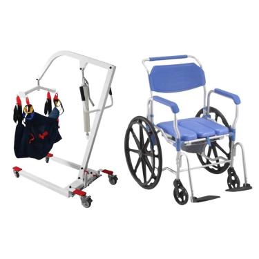 Imagem de Kit Guincho Hidráulico D5000 Para Transferência Até 180kg e Cadeira de Banho D65, 4 Em 1 Assento 44cm Até 150kg