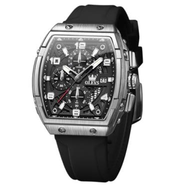Imagem de OLEVS Relógio masculino luxuoso, mostrador grande, preto, relógios de pulso de silicone, quadrado, multifuncional, à prova d'água, cronógrafo, analógico, quartzo, dourado, retangular, relógios para
