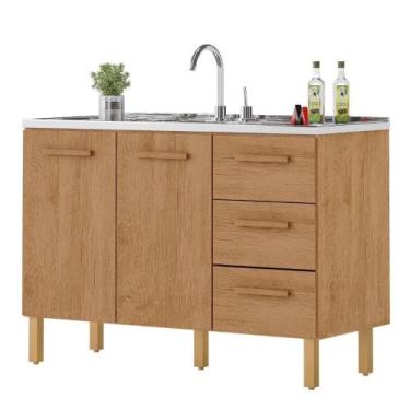 Imagem de Balcão Fortaleza 3 Gavetas Para Pia 1,20 Mt Amêndoa - MILANI MOVELARIA