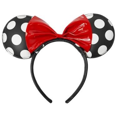 Imagem de LUV HER Disney Minnie Ears - Colorful Costume Headband for Kids - Birthday Hair Accessory for Theme Park Vacation - Ages 3+, Black and White Polka Dot with Red Bow