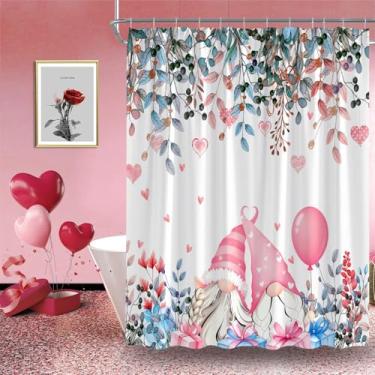 Imagem de AEMBEE Cortina de chuveiro de dia dos namorados linda gnomo coração folhas azuis tecido casal doce cortinas decorativas de banheiro com ganchos, 177,8 cm L x 170 A