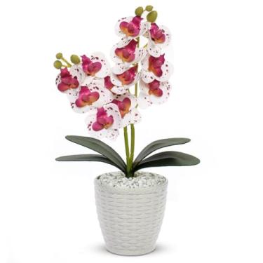 Imagem de Vaso Flores Artificiais Arranjo Orquideas Decorativas Orquídea 28cm(Branco com Roxo)