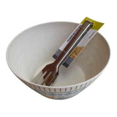 Imagem de Saladeira de fibra de Bambu 25 x 11 cm com pegador inox - Utensilios d