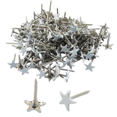 Imagem de Piutouyar 150 peças de pinos de pressão de estrela, tachas brancas de estofamento em forma de estrela decorativas em forma de estrela pinos de estofamento de metal para móveis estofados, placa de