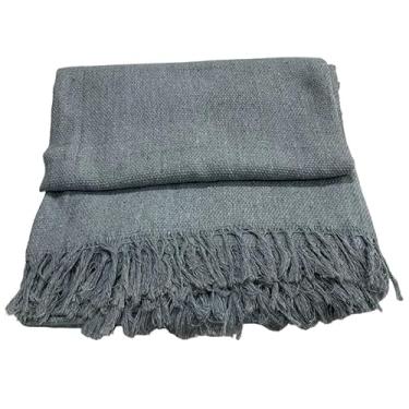 Imagem de Manta para Sofá e Cama 100% Algodão Grande com Franjas – Decoração Elegante para Sala e Quarto (Cinza Claro)