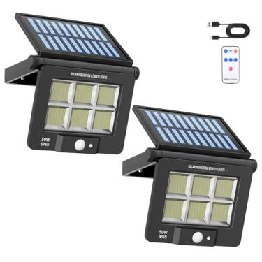 Imagem de Kit 2 Luzes Solares Com Sensor De Movimento, LED Segurança IP65 À Prova D'água, Luminária Paredão Para Quintal, Jardim, Caminho (6000K, Crepúsculo Ao Amanhecer)
