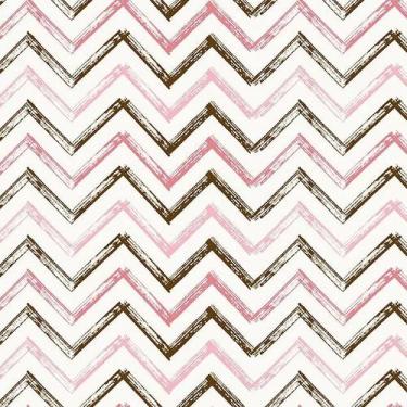 Imagem de Tecido Tricoline Chevron Rosa e Marrom para Artesanato - Fuxicos e Fri