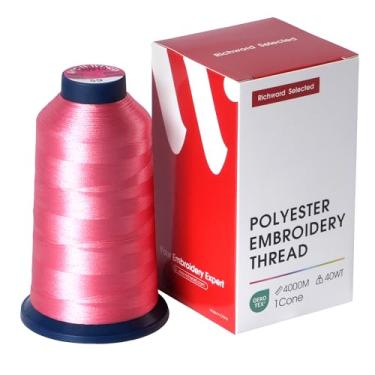 Imagem de Linha de bordado rosa selecionada Richword 4000M (4374Y) 40WT fio de poliéster para várias agulhas comerciais e máquina de bordar de agulha única 0059