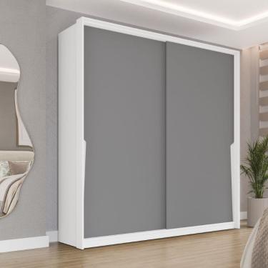 Imagem de Guarda Roupa Roupeiro 2 Portas de Correr 2 Gavetas Porto Branco Cinza Politorno Móveis