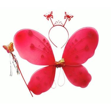 Imagem de Kit Fantasia Fada Borboleta Infantil Brilho Glitter Asa, Tiara e Varin