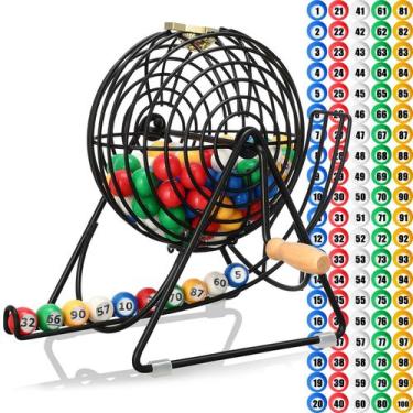 Imagem de Conjunto de jogos de bingo aberto em gaiola de 24x31x25 cm com 100 bol