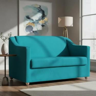 Imagem de Namoradeira Decorativa Para Sala Recepção Consultório Escritório Mila Suede Cores (Azul Turquesa)