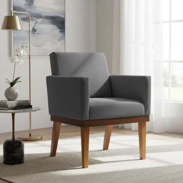 Imagem de Poltrona Decorativa Para Sala Recepção Manicure Consultório Salão de Beleza Base em Madeira Divine Tecido Suede (Cinza)