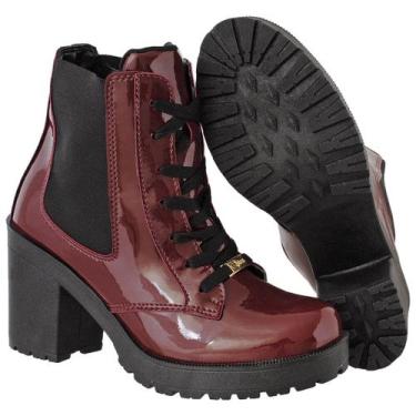 Imagem de Bota Coturno Feminino Cano Baixo Verniz Cr Shoes 1705 - Crshoes, Bordô