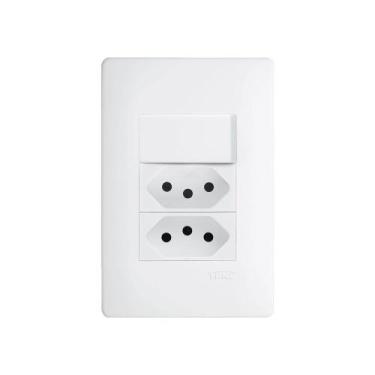 Imagem de Interruptor Simples e Tomada Dupla 2P+T 10A Fame Habitat com Placa 4x2