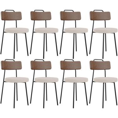 Imagem de Kit 08 Cadeiras Decorativas Estofada Sala Jantar Barcelona L02 Couríssimo Marrom Linho Bege - Lyam