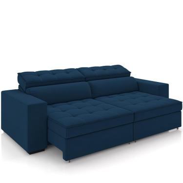 Imagem de Sofá Retrátil Reclinável Para Sala De Estar Living 218cm Clara M03 Veludo Azul Marinho - Lyam Decor