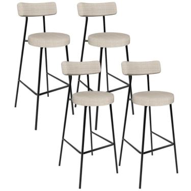 Imagem de Kit 04 Banquetas Alta Bar Cozinha Sala De Jantar Estrutura Em Aço Milão L02 Linho Palha - Lyam Decor