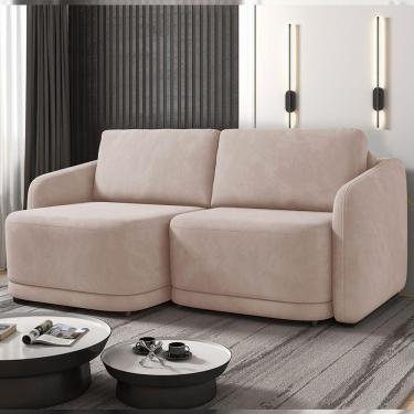 Imagem de Sofá Cama Modulado Retrátil E Reclinável Decorativo Varsóvia 216cm Veludo Rosê G33 - Gran Belo