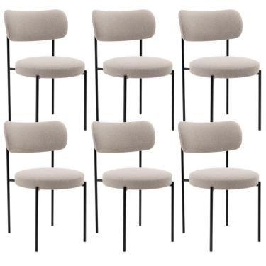 Imagem de Kit 06 Cadeiras Estofadas Para Sala De Jantar Louise L02 Bouclê Creme - Lyam Decor