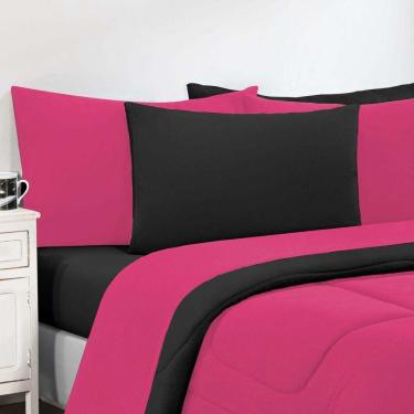 Imagem de Kit Edredom + Jogo De Lençol Malha 100% Algodão Gran Moratta 4 Peças Solteiro - Pink -preto