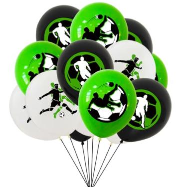 Imagem de 15 balões de bola de futebol 30,5 cm grande látex futebol esporte gol jogo decoração festa balão impresso verde preto branco adereços de foto para aniversário, aniversário, celebração, evento