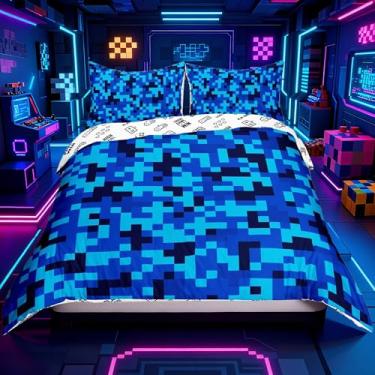 Imagem de Conjunto de capa de edredom de camuflagem azul marinho, tamanho solteiro, geométrico, 2 peças para decoração de quarto de crianças, meninos, adolescentes, homens, capa de edredom estilo mineiro