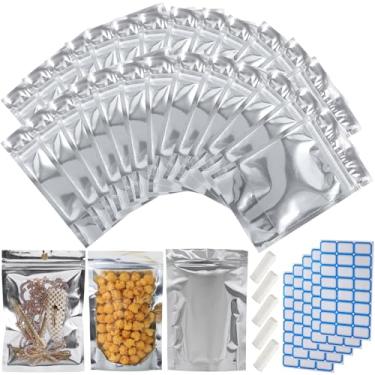Imagem de Embalagem com 200 sacos Mylar grandes e reutilizáveis para armazenamento de alimentos 17 cm x 23 cm, sacos de alumínio à prova de cheiro, com janela transparente, armazenamento de cozinha, embalagem