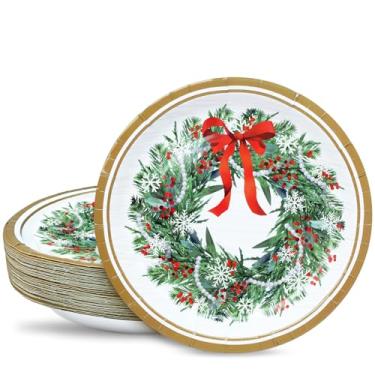 Imagem de ZVK Conjunto de pratos de papel de festa de Natal de 25,4 cm, 50 unidades, grandes pratos de jantar descartáveis para férias, Feliz Natal