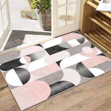 Imagem de Castage Tapetes pequenos 5 x 7 cm rosa para entrada de banheiro cozinha capacho de entrada, boho lavável, moderno, acento, tapete antiderrapante, cinza blush preto