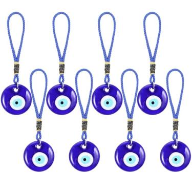 Imagem de 8 peças pingente de pingente de olho turco enfeite de carro, amuleto de vidro turco, boa sorte e proteção para carro, casa e escritório, presente