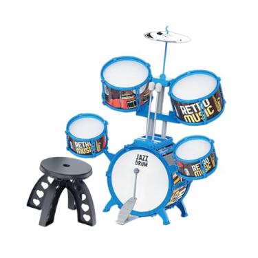 Imagem de Dynwave Conjunto de bateria de jazz infantil com baquetas e banquinho de PVC, brinquedo musical sensorial infantil para iluminação e atividades de percussão, Borda Azul