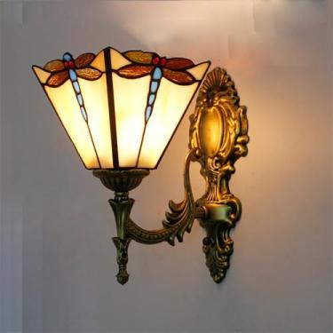 Imagem de Luminária de parede retrô americana em vidro colorido com LED, estilo europeu, luxuosa, para sala de estar, restaurante, quarto, escritório, casa de campo, hotel, café, bar, corredor (1 unid