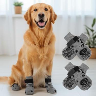 Imagem de 4 meias antiderrapantes para cães - botas de cachorro para evitar lamber patas, sapatos antiderrapantes para cães ao ar livre, ótimo para proteção de patas de cães