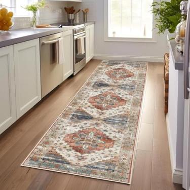 Imagem de Enkor Tapetes de corredor para corredor, tapetes laváveis macios antiderrapantes para cozinha, tapete moderno para sala de estar, quarto, entrada bege e vermelho