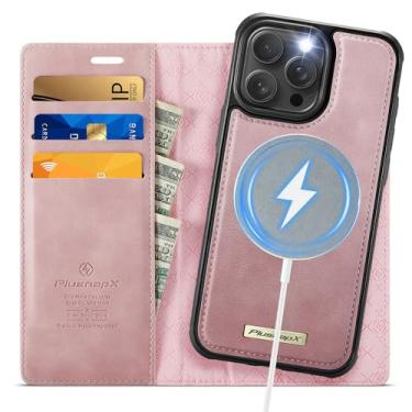 Imagem de PlusnapX Capa carteira para iPhone 13 Pro compatível com Magsafe, 2 em 1 de couro de poliuretano flip com bloqueio de RFID, suporte para cartão, à prova de choque, capa magnética destacável para