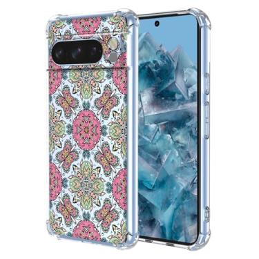 Imagem de WEIOUHR Capa para Pixel 8 Pro Google 8 Pro transparente macio TPU estilo boêmio, capa protetora leve resistente a choques e arranhões, para Google Pixel 8 Pro (rosa verde)