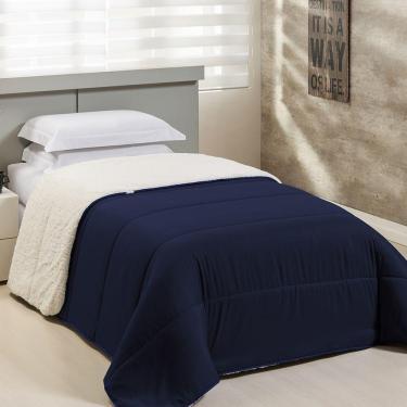 Imagem de Coberdrom 1 Peça Solteiro Percal 200 Fios Com Sherpa Flupy 100% Poliéster - Marinho