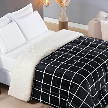Imagem de Edredom Coberdrom Austim Solteiro Original Sherpa E Manta - Preto