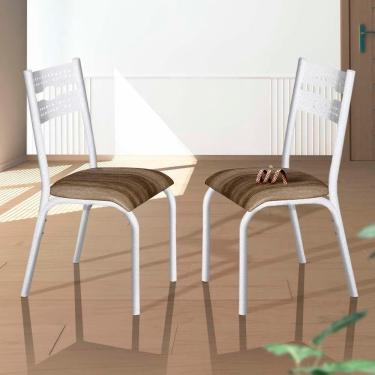 Imagem de Kit 2 Cadeiras Luna Ciplafe Em Aço Com Assento Estofado Branco E Capuccino