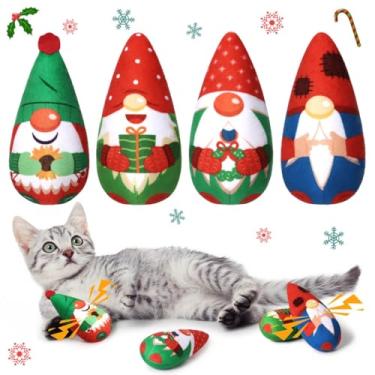Imagem de byepica Brinquedos de Natal para mastigar erva de gato, 4 peças, brinquedos de dentição de gato Papai Noel, brinquedos festivos para gatos internos, conjunto de brincadeiras de férias