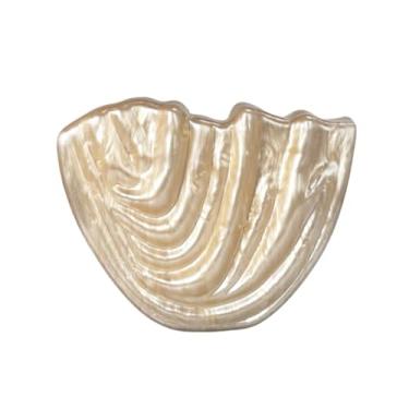 Imagem de DKQXEIM Bolsa feminina de acrílico com design escultural artístico exclusivo em forma de concha para noite bolsa enrugada para festa de formatura, Champanhe