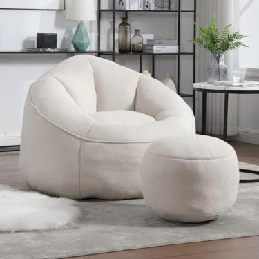 Imagem de MEIGUGAO Cadeiras de pufe, sofá Gaint com espuma viscoelástica para adultos e crianças, sofá estofado de microfibra com otomano, confortável cadeira de leitura para sala de estar