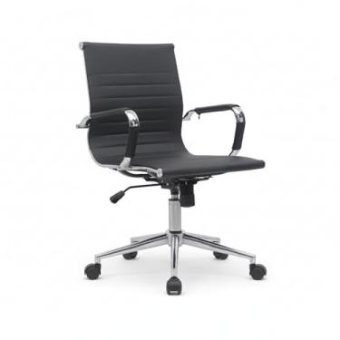 Imagem de Cadeira de Escritório Diretor em Couro Preta com Braços Cromados