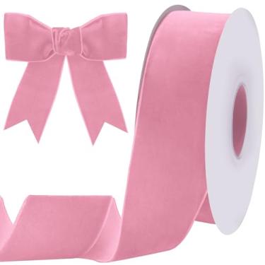 Imagem de Tsorode Fita de veludo rosa de 2 metros para árvore de Natal, fita de Natal de veludo rosa claro para embrulho de presente, artesanato, guirlanda de laço, decorações de férias (rosa)