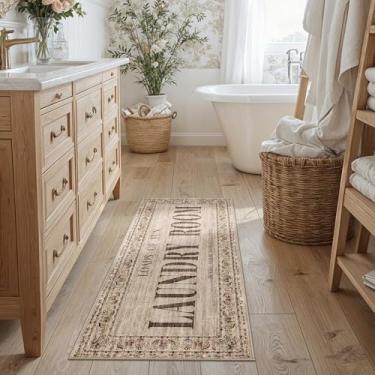 Imagem de RUUGME Tapete de lavanderia 51 x 122 cm – Tapete lavável antiderrapante para lavabo de banheiro tapetes macios resistentes a manchas duráveis de pilha baixa para banheiro 51 x 122 cm, madeira natural