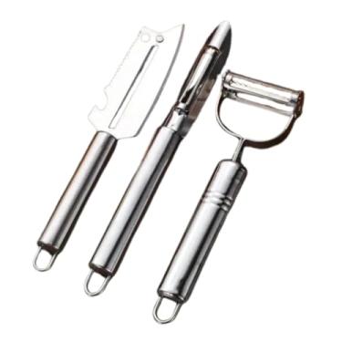 Imagem de Kit 3 Descascadores Inox Legumes E Amolador Faca Afiador Profissional com cabo 3 EM 1