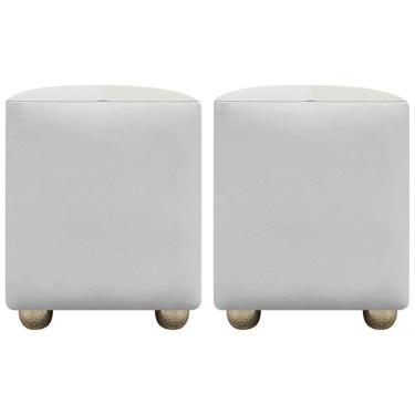 Imagem de Kit 2 Puffs Decorativos Quadrado Urban - Branco-Bege Corino